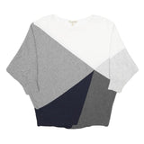PHASE EIGHT Womens White Grey Navy Colourblock Plain Crew Neck Basic Knit M