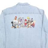 WARNER BROS Mens Blue Denim Shirt XL Cartoon Characters Button Up Long Sleeve