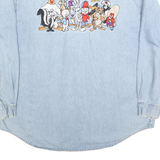 WARNER BROS Mens Blue Denim Shirt XL Cartoon Characters Button Up Long Sleeve
