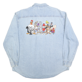 WARNER BROS Mens Blue Denim Shirt XL Cartoon Characters Button Up Long Sleeve