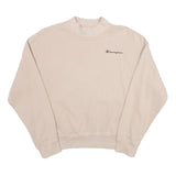 CHAMPION Womens Beige Cotton Blend Crew Neck M Logo Embroidered Sweatshirt