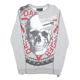 PHILIPP PLEIN Womens Grey Cotton Blend Mini Dress Skull Print Long Sleeve M