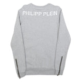 PHILIPP PLEIN Womens Grey Cotton Blend Mini Dress Skull Print Long Sleeve M
