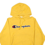 CHAMPION Mens Yellow Hoodie S Cotton Blend Pullover Drawstring Logo