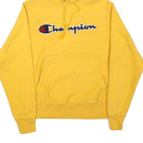 CHAMPION Mens Yellow Hoodie S Cotton Blend Pullover Drawstring Logo