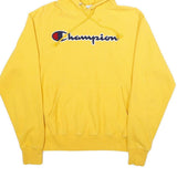 CHAMPION REVERSE WEAVE Mens Yellow Pullover Hoodie M Classic Script Logo