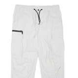 H&M Mens White Polyester Blend Relaxed Cargo Trousers W36 L28 Drawstring Pockets