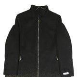 CALVIN KLEIN Womens Black & Brown Leopard Print Zip Jacket L Polyester Blend