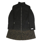 CALVIN KLEIN Womens Black & Brown Leopard Print Zip Jacket L Polyester Blend