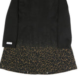 CALVIN KLEIN Womens Black & Brown Leopard Print Zip Jacket L Polyester Blend