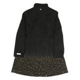 CALVIN KLEIN Womens Black & Brown Leopard Print Zip Jacket L Polyester Blend