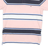 TOMMY HILFIGER Mens Pink & Navy Stripe Short Sleeve Polo Shirt S Casual Summer