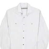 REISS Mens White & Grey Cotton Blend Shirt S Classic Long Sleeve Button Pocket