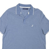 NAUTICA Mens Blue Cotton Blend Short Sleeve Plain L Polo Shirt Nautical Sailing