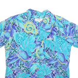 IZOD Womens Blue & Purple Pattern Shirt S Cotton Blend Casual Tropical Print