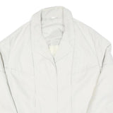 Womens White Plain Jacket L Polyester Blend Button Closure Classic Fit Elegant