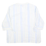 MONSOON Womens White & Blue Printed Top 3/4 Sleeve V-Neck M Linen Blend