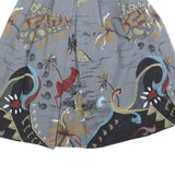 Womens Grey & Multicoloured Printed Pleated Knee Length Polyester Blend Skirt S