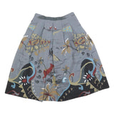 Womens Grey & Multicoloured Printed Pleated Knee Length Polyester Blend Skirt S
