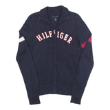 TOMMY HILFIGER Mens Navy Blue Patterned Zip Up Jumper Crew Neck Basic Knit XS