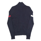 TOMMY HILFIGER Mens Navy Blue Patterned Zip Up Jumper Crew Neck Basic Knit XS