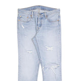 LEVI'S 501 T Womens Jeans Blue Regular Straight Denim Light W32 L28 Distressed