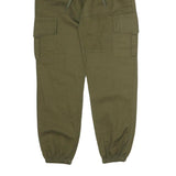 Mens Cotton Blend Olive Green Trousers Regular Fit Cargo W28 L29 Drawstring