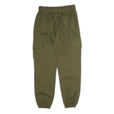 Mens Cotton Blend Olive Green Trousers Regular Fit Cargo W28 L29 Drawstring
