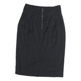 BURBERRY Womens Black Pencil Knee Length Cotton Skirt UK 4 Classic Elegant Zip