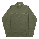 Mens Green Cotton Blend Military Style Shirt L Button Front Patch Pockets