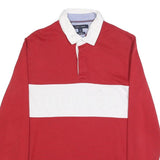 TOMMY HILFIGER Mens Red & White Long Sleeve Plain Polo Shirt M Casual Cotton
