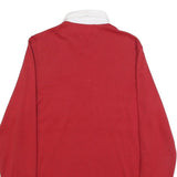 TOMMY HILFIGER Mens Red & White Long Sleeve Plain Polo Shirt M Casual Cotton