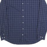 TOMMY HILFIGER Mens Blue Checked Cotton Blend Shirt XL Classic Fit Button-Up