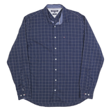 TOMMY HILFIGER Mens Blue Checked Cotton Blend Shirt XL Classic Fit Button-Up