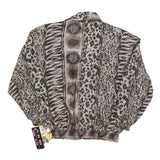 FU DA Womens Brown & Black Animal Print Silk Zip Jacket S Woven Relaxed Fit