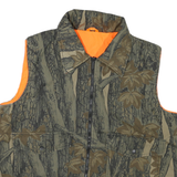 Mens Green & Orange Camouflage Cotton Blend Outdoor Sleeveless Zip Jacket L