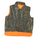 Mens Green & Orange Camouflage Cotton Blend Outdoor Sleeveless Zip Jacket L