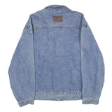 DUNBROOKE Mens Blue Leather Collar Denim Button Jacket XL Cotton Plaid Casual