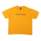 TOMMY JEANS Mens Yellow Graphic T-Shirt L Short Sleeve Crew Neck Logo Print