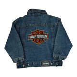 Age 4 Motorcycles Harley Davidson Graphic Denim Jacket - 2XS Blue Denim
