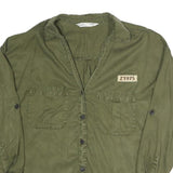 ZARA Womens Green Utility Shirt Long Sleeve Collared L Casual Cotton Blend