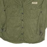 ZARA Womens Green Utility Shirt Long Sleeve Collared L Casual Cotton Blend