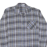 Mens Blue Grey Plaid Cotton Shirt XL Checked Button-Down Collar Long Sleeve
