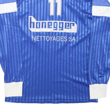 Mens Blue & White Vintage Graphic Long Sleeve V-Neck Polyester T-Shirt S