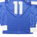 Mens Blue & White Vintage Graphic Long Sleeve V-Neck Polyester T-Shirt S