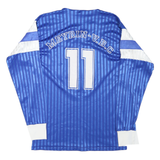 Mens Blue & White Vintage Graphic Long Sleeve V-Neck Polyester T-Shirt S