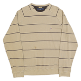 TOMMY HILFIGER Mens Beige Striped Pullover Plain Crew Neck Basic Knit XL Jumper