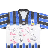 MARKA SPORT Mens Blue & Black Football Shirt L Short Sleeve V-Neck Zip Striped