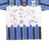 MARKA SPORT Mens Blue & Black Football Shirt L Short Sleeve V-Neck Zip Striped