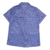 Womens Blue Floral Print Shirt Short Sleeve Collared M Polyester Casual